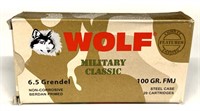 (20) Rnds 6.5 Grendel, Wolf 100 Gr. FMJ