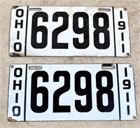 pair 1911 porcelain OH license plates - VG cond.