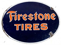 1940s Firestone Tires porcelain sign 2-sided 21x16