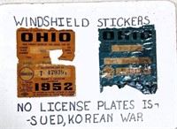 1952 OH license plate window stickers - fair cond