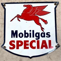 1940s Mobilgas SPECIAL  12" porcelain sign VG cond
