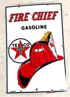 1955 Porcelain sign -Fire Chief Gasoline 12"x18"