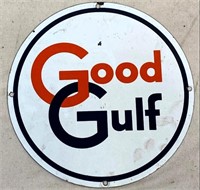 vintage Porcelain sign - Good Gulf Oil 10 inches