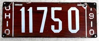 1910 OH porcelain license plate  - Good condition
