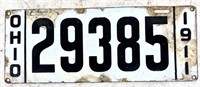 1911 porcelain OH license plate -fair - touched up