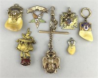Assortment of Gold Masonic Pendants & Pins.
