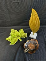Ceramic Maple Leaf and Bronze/Metal Feather / Leaf