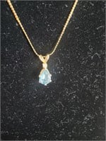 Teardrop Sapphire & Diamond Necklace w/ 14k Chain