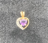 14KT Gold Amethyst & Diamond Heart Pendant