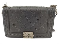 Black Leather Quilted Stitching Full Flap Bag