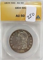 1834 Capped Bust Lettered Edge 50c ANACS AU50