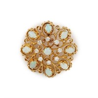 Vintage 14kt Yellow Gold Diamond Oval Opal Pendant