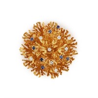 Tiffany & Co 18kt YG Sapphire Diamond Coral Brooch