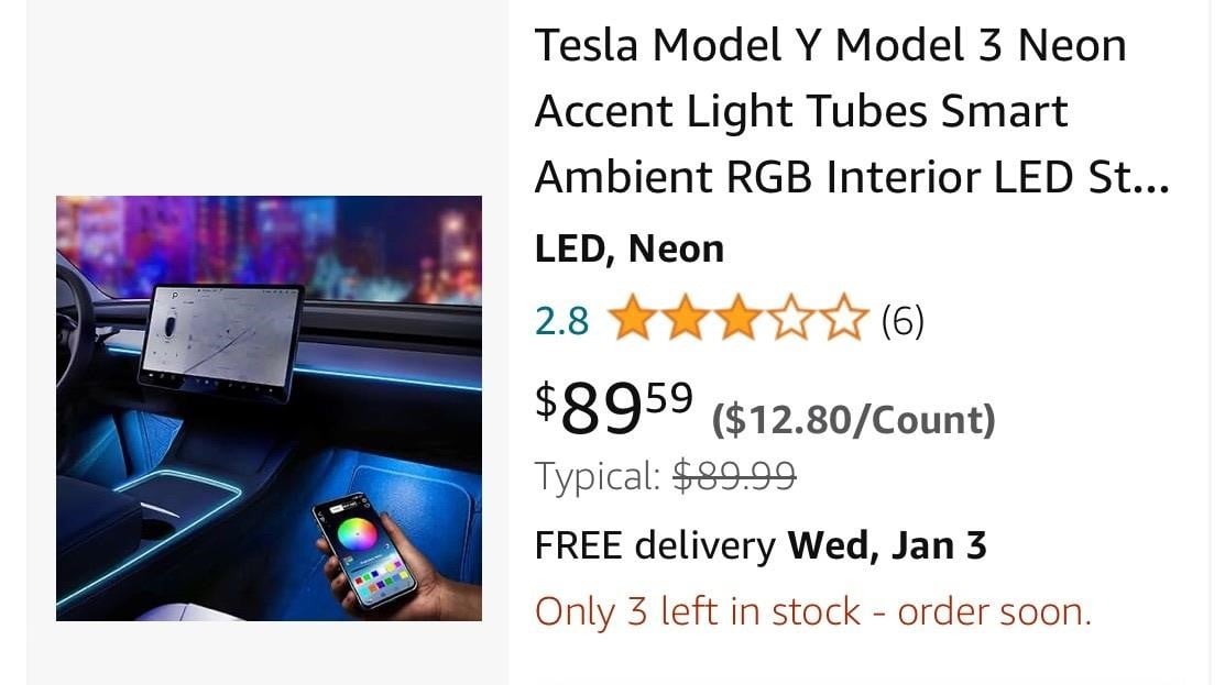 Tesla Model Y Model 3 Neon Accent Light