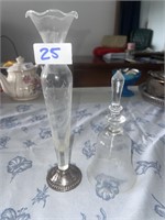 STERLING AND GLASS VASE WITH BELL