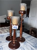 WOODEN TRIO OF CANDLE HOLDERS