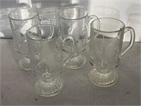 Lot of 4 Etched Glass Mugs