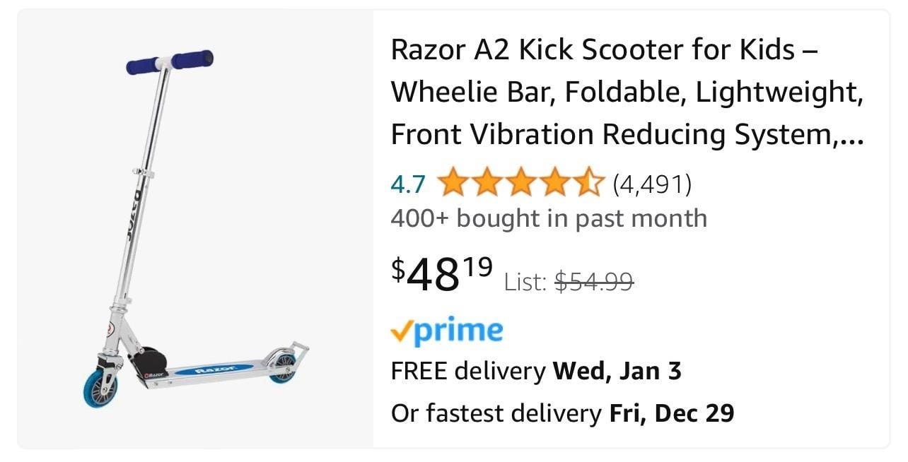 Razor A2 Kick Scooter for Kids