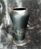 Sterling Overlay Rockwell 6 1/2" Black Satin Vase