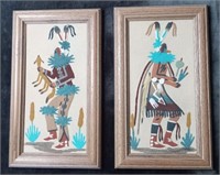 Native American Sand Art Pair Signed