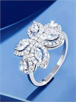 Sterling Silver Butterfly ring sz 8 Faux Diamond