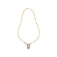 Antique 14kt Natural Pearl Strand Diamond Necklace