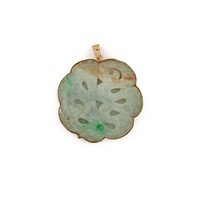 Vintage 14kt Gold Large 50mm Green Jade Pendant