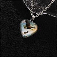 Silver chain small eagle pendant heart necklace