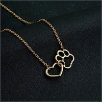 Gold tone Heart & Paws necklace dog lovers