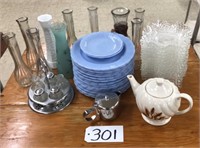 Assorted Glassware (plates, vases, tea pot, salt