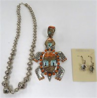 Turtle Necklace, Pendant and Eaarings.