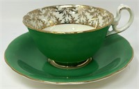 Aynsley Cup & Saucer - Kelly Green w. Gold
