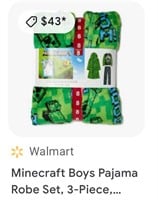 Minecraft pajama boys robe set 6 to 10 size