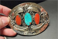 Red acoral & Turquoise Belt Buckle