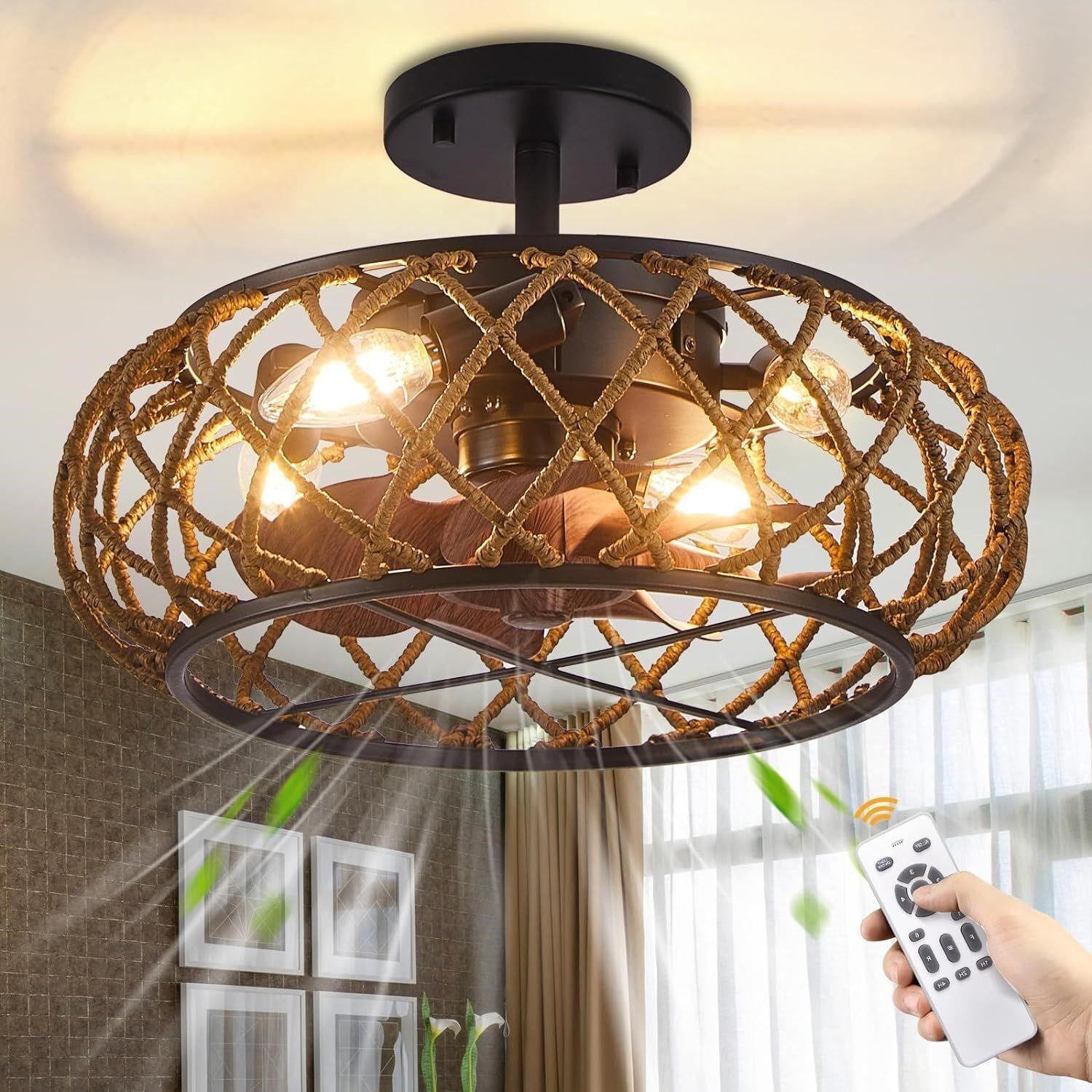 Caged Ceiling Fans with Lights Remote Control