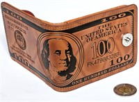 Portefeuille en cuir avec motif de 100$ US neuf