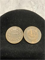 1864 AND 1865 2 CENT PIECES