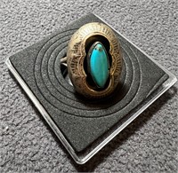 TURQUOISE AND SILVER OVAL RING