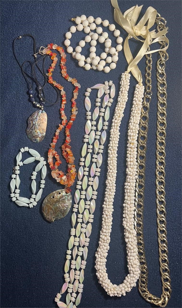 LOT, APPROX (7) ASSORTED SHELLS NECKLACE