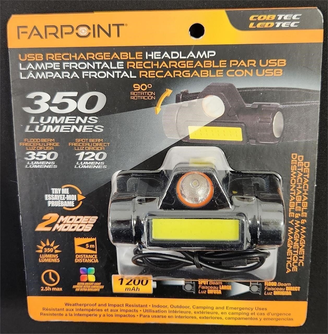 Farpoint USB Rechargeable Head Lamp 350 Lumens