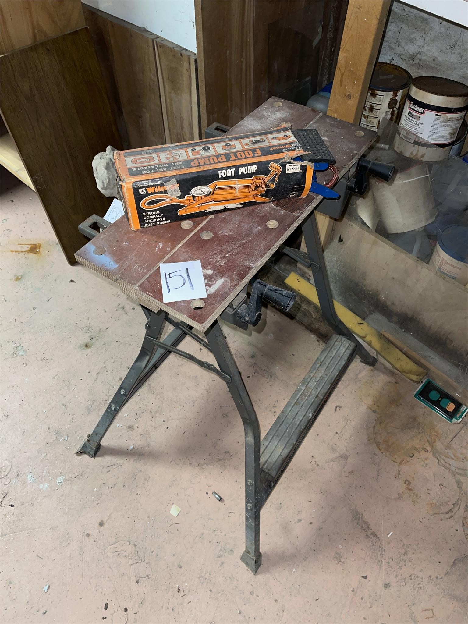 Work mate table and foot pump