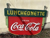 Hanging Porcelain Coca Cola Luncheonette Sign