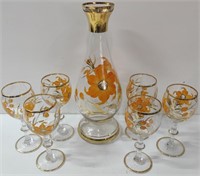 Vintage Gold & Orange Decanter Set