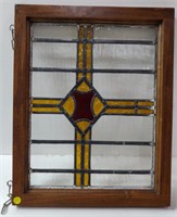 Unique Stained Glass Window w/ Oak Frame