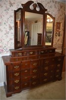 Mahogany Dresser w Trifold Mirror - NO CONTENTS