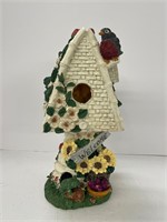 Poly Resin Bird House with Frog & Flowers