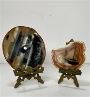 Agate Slices on Brass Stands