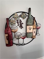 Wine Bottle Round Metal Wall Decor, 26"