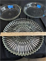 Glass Pie Dishes and Etched Plate