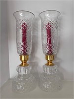 Lovely etched glass diamond cut candle holders